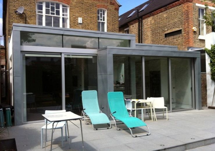 Glazed rear extension and terrace at Dealtry Road